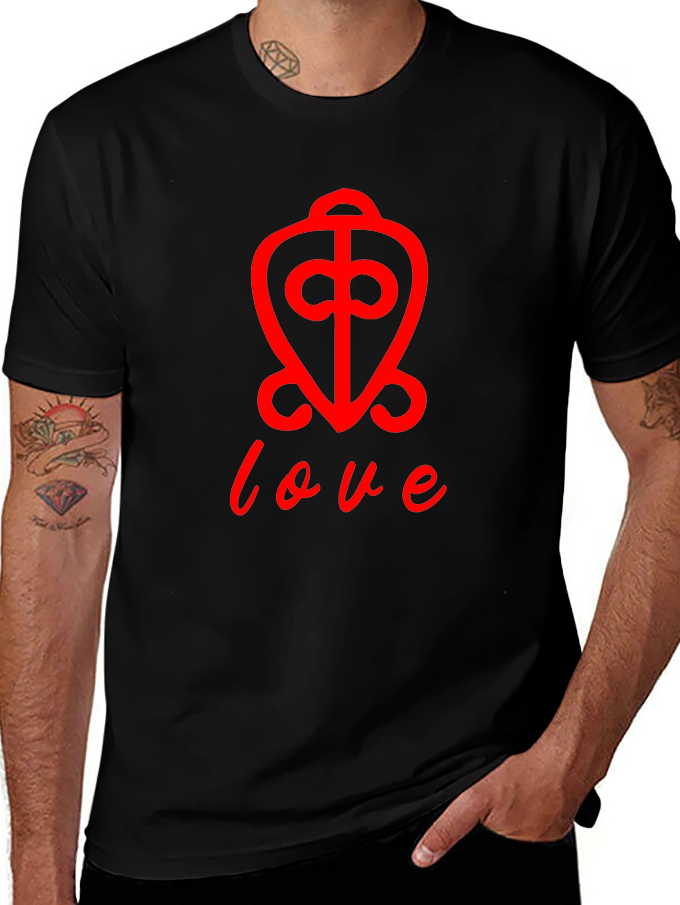 Love Symbol T-Shirt - Red Print on Black