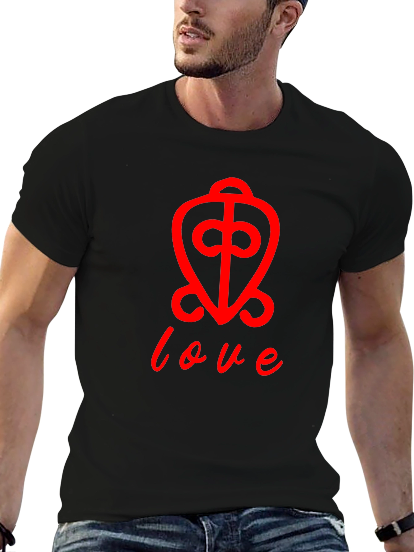 Love Symbol T-Shirt - Red Print on Black