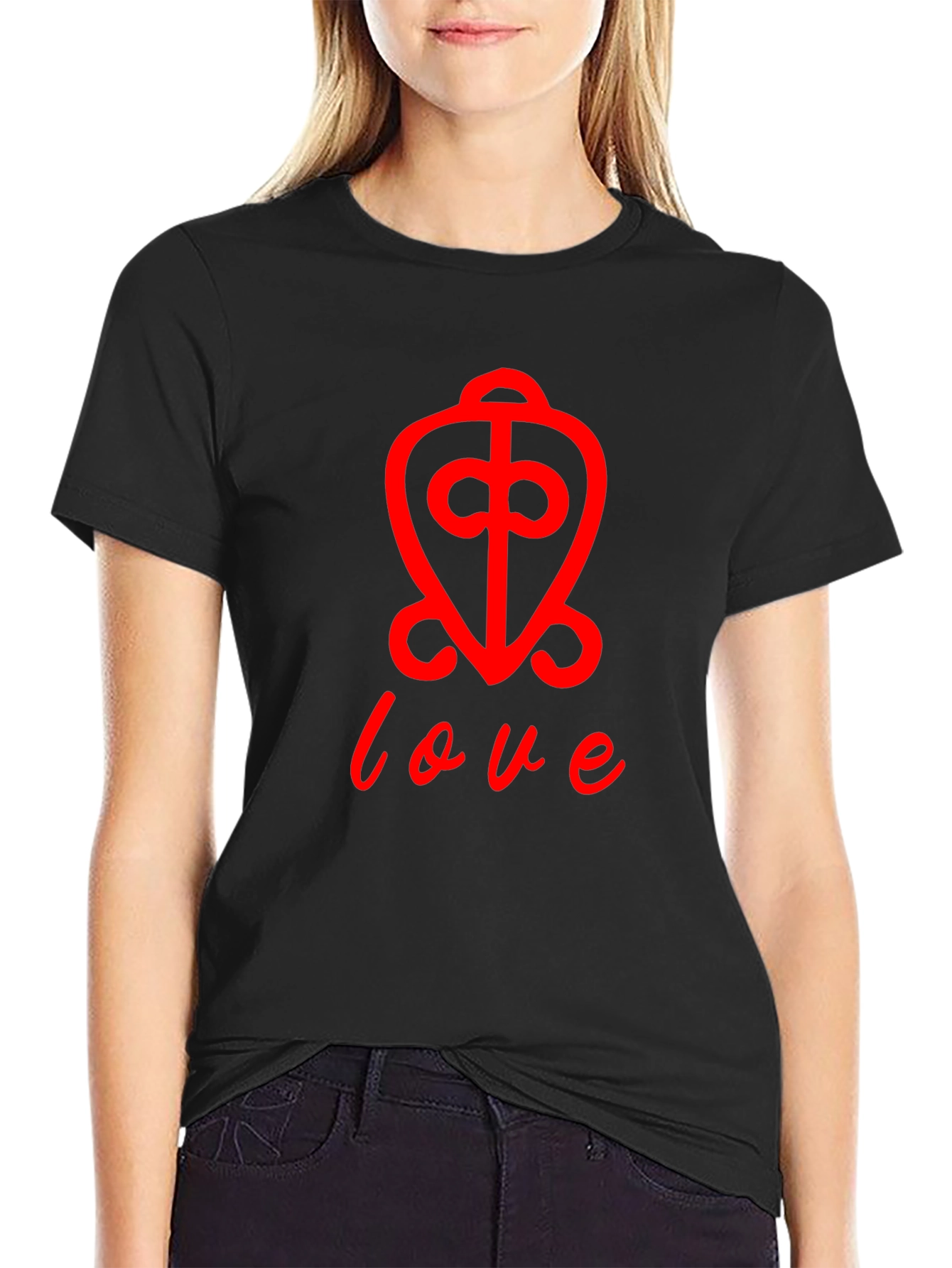 Love Symbol T-Shirt - Red Print on Black
