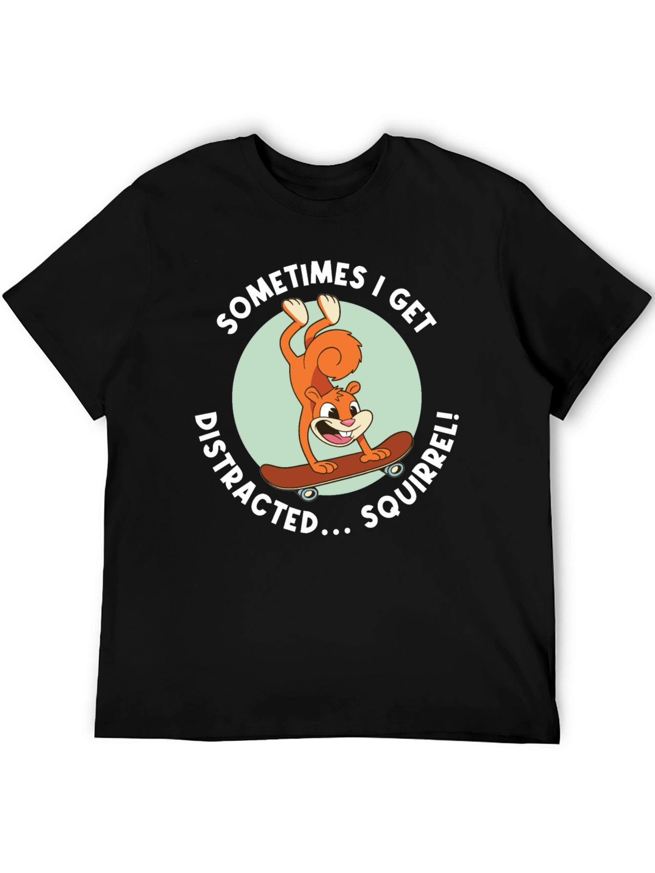 Squirrel Skateboard Graphic Tee - Black Cotton T-Shirt