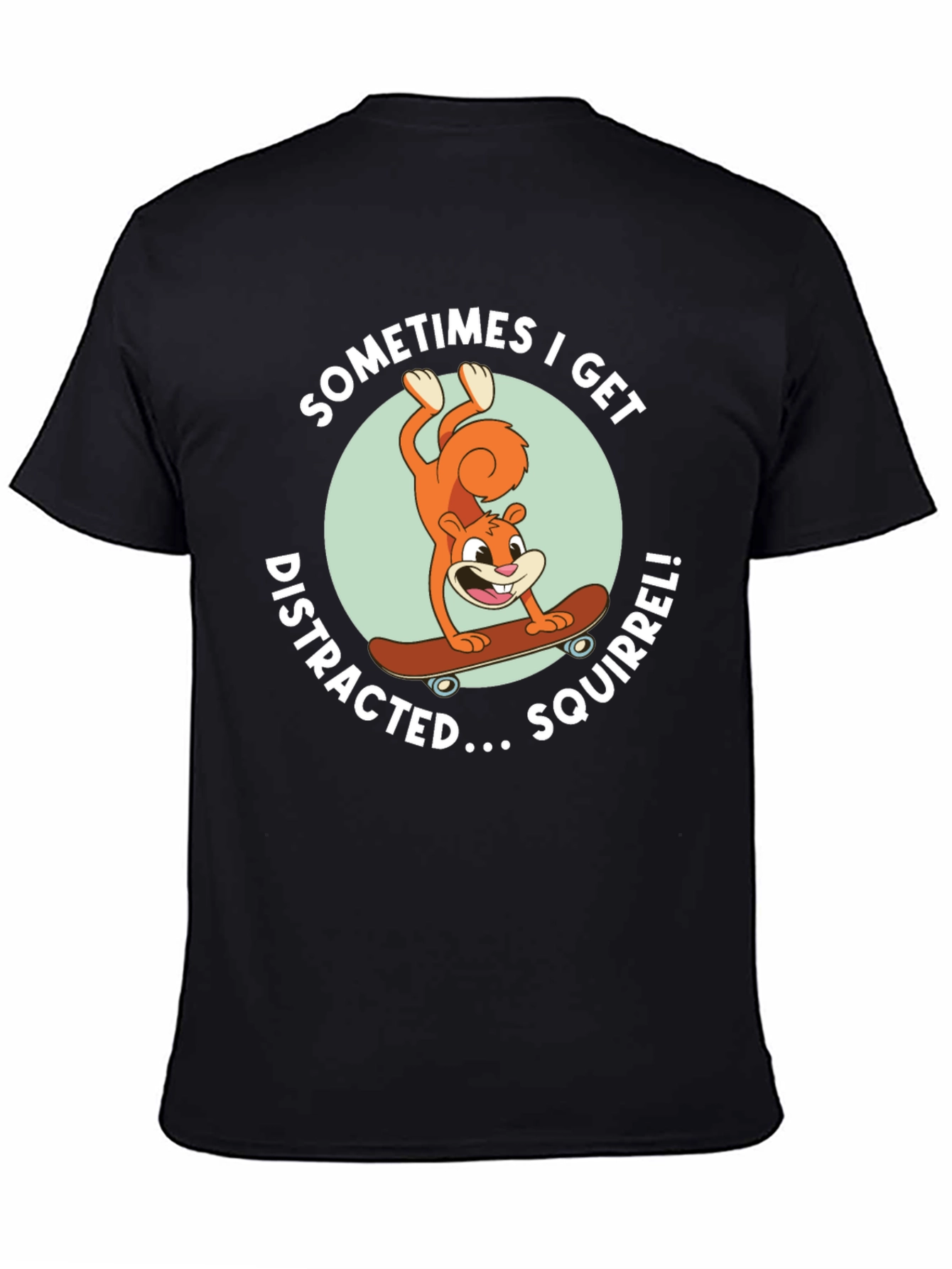 Squirrel Skateboard Graphic Tee - Black Cotton T-Shirt