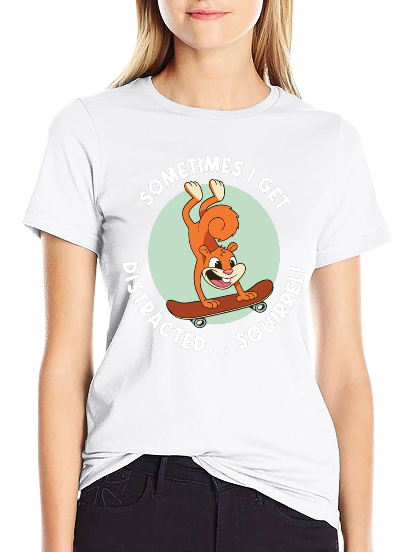 Squirrel Skateboard Graphic Tee - Black Cotton T-Shirt