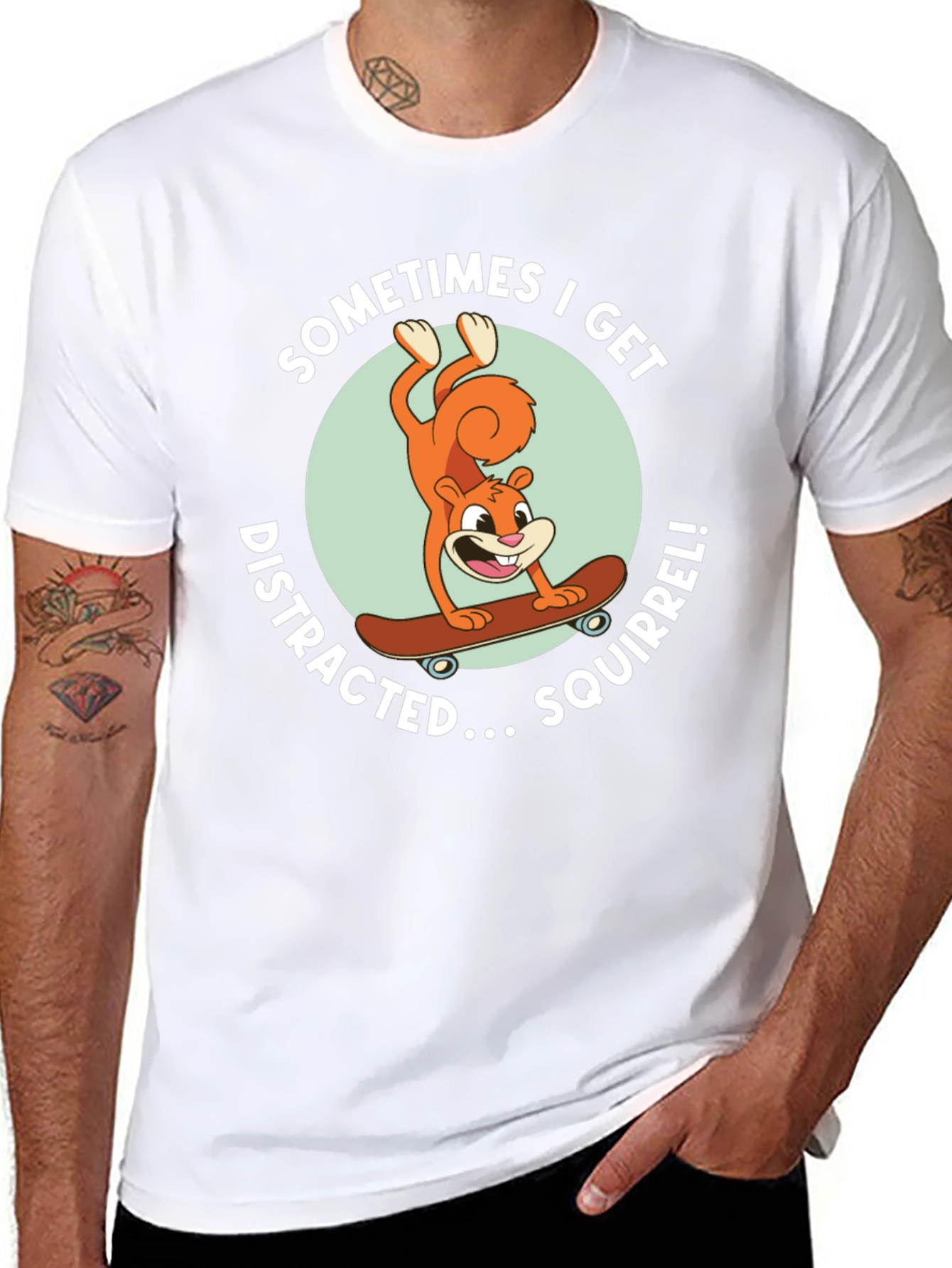 Squirrel Skateboard Graphic Tee - Black Cotton T-Shirt