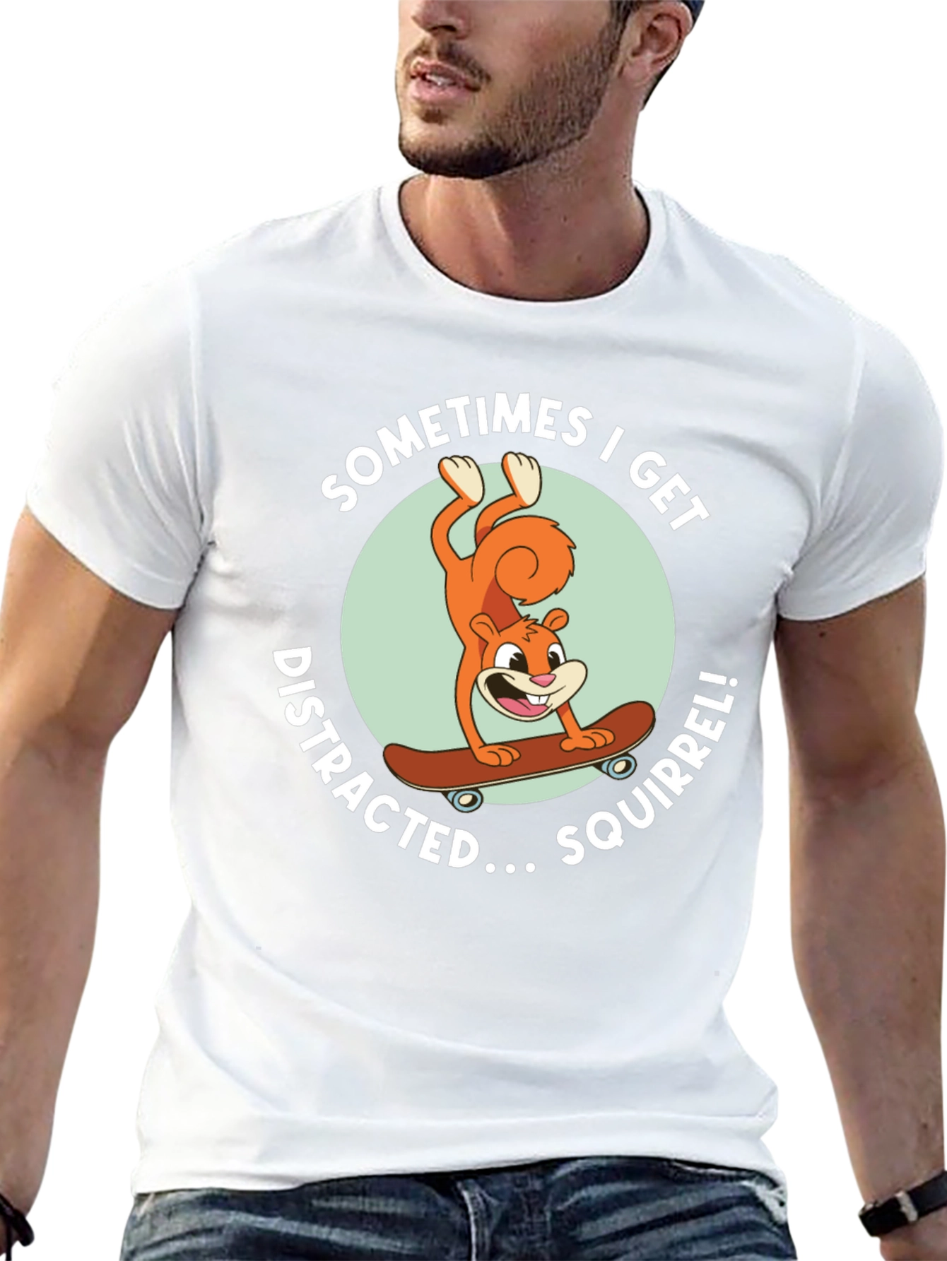 Squirrel Skateboard Graphic Tee - Black Cotton T-Shirt