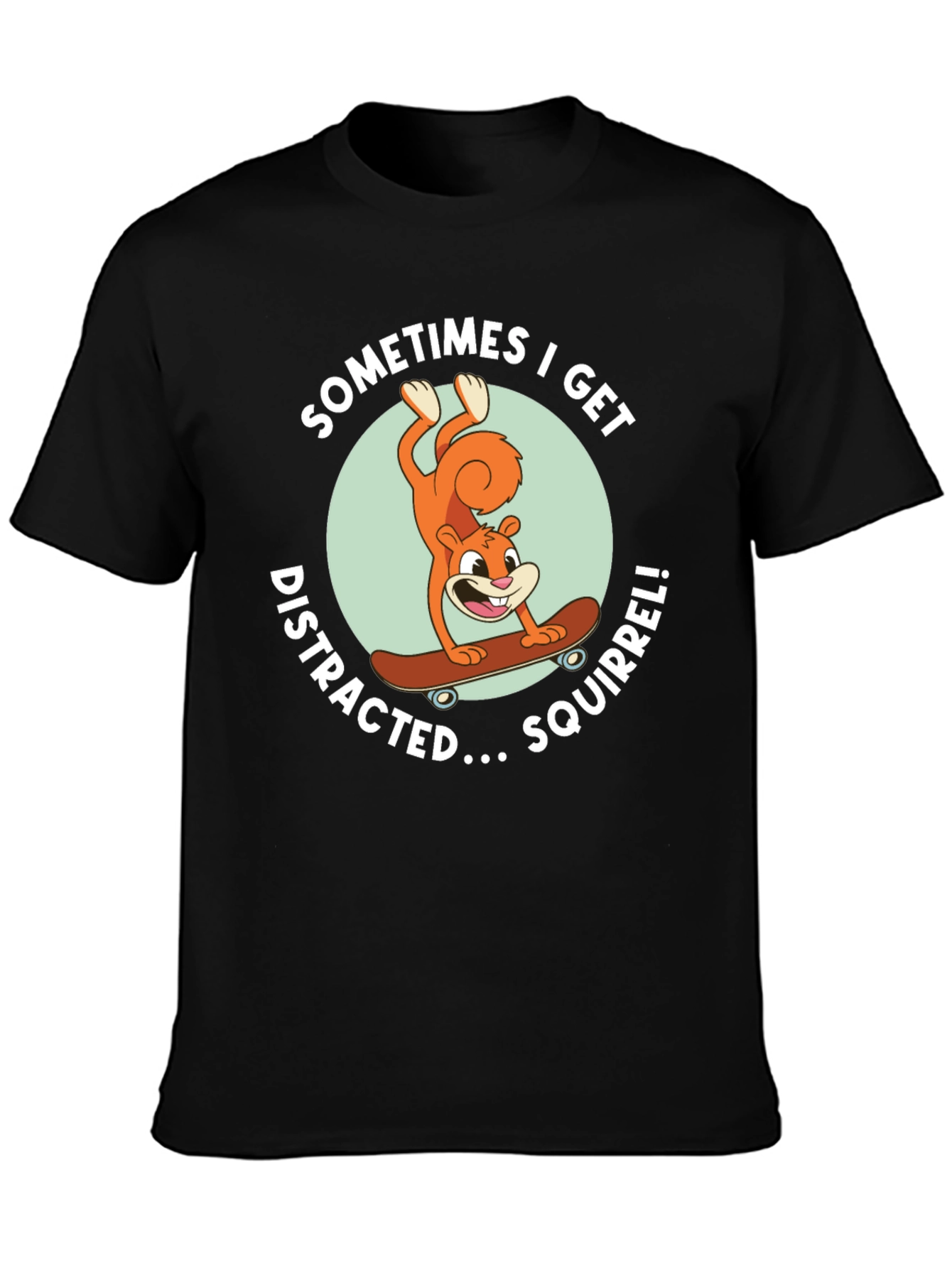 Squirrel Skateboard Graphic Tee - Black Cotton T-Shirt