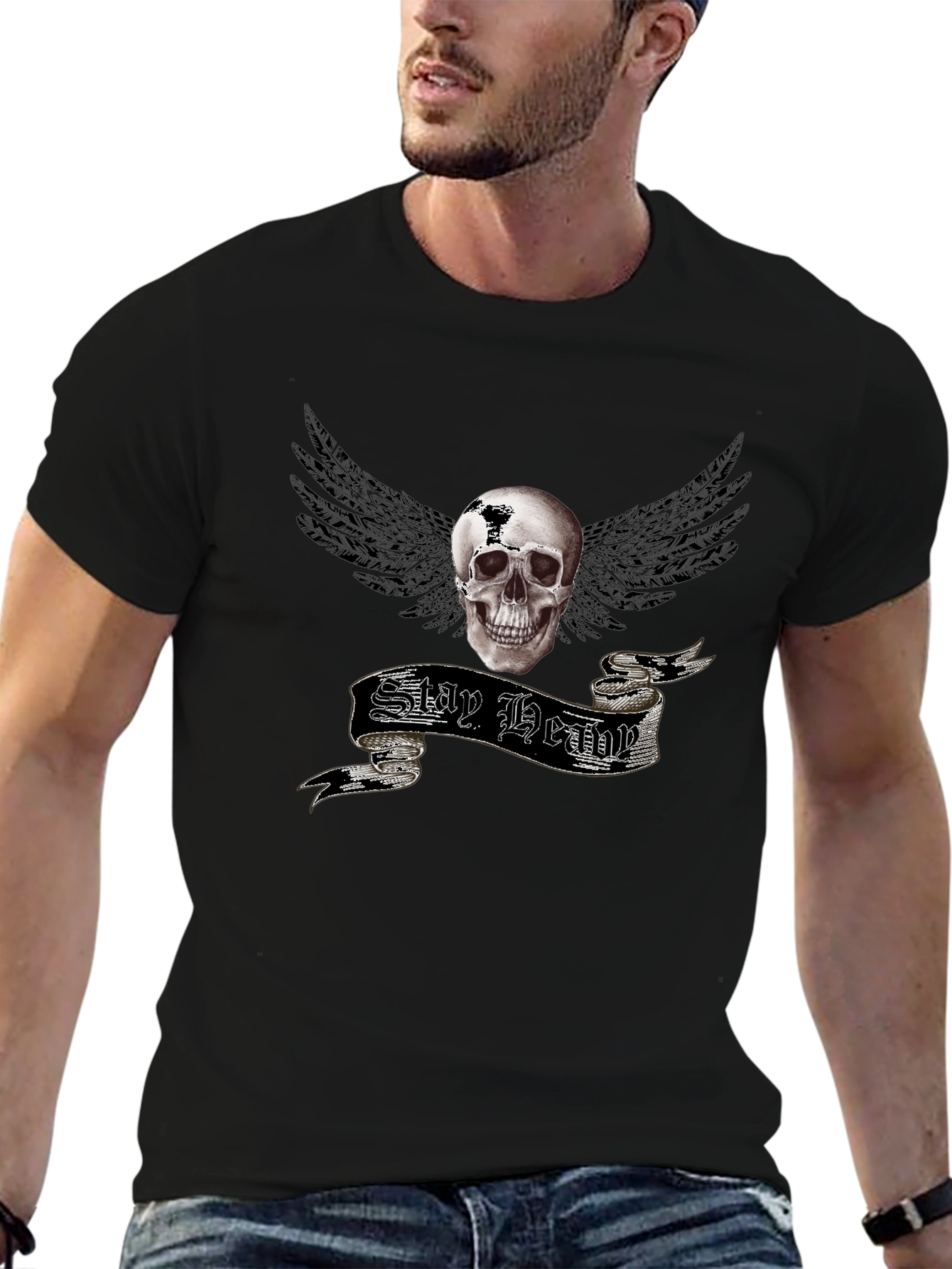 Stay Heavy Skull Winged Graphic Tee