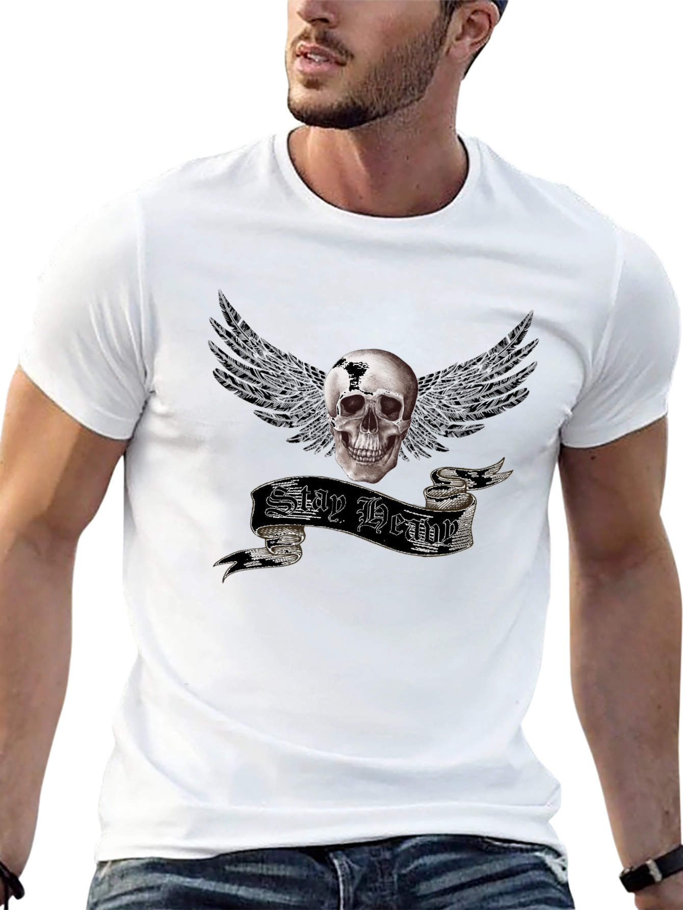 Stay Heavy Skull Winged Graphic Tee
