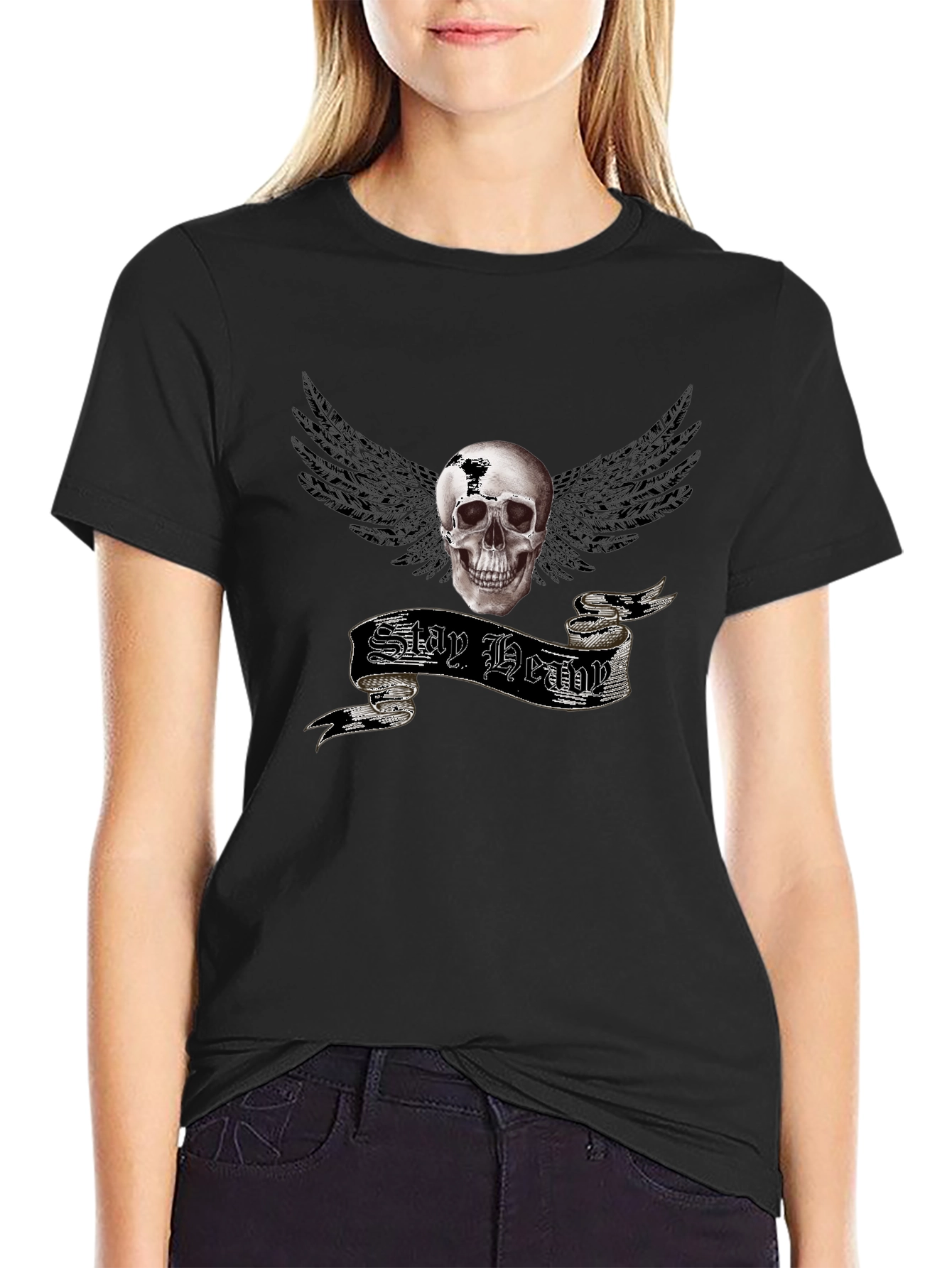 Stay Heavy Skull Winged Graphic Tee