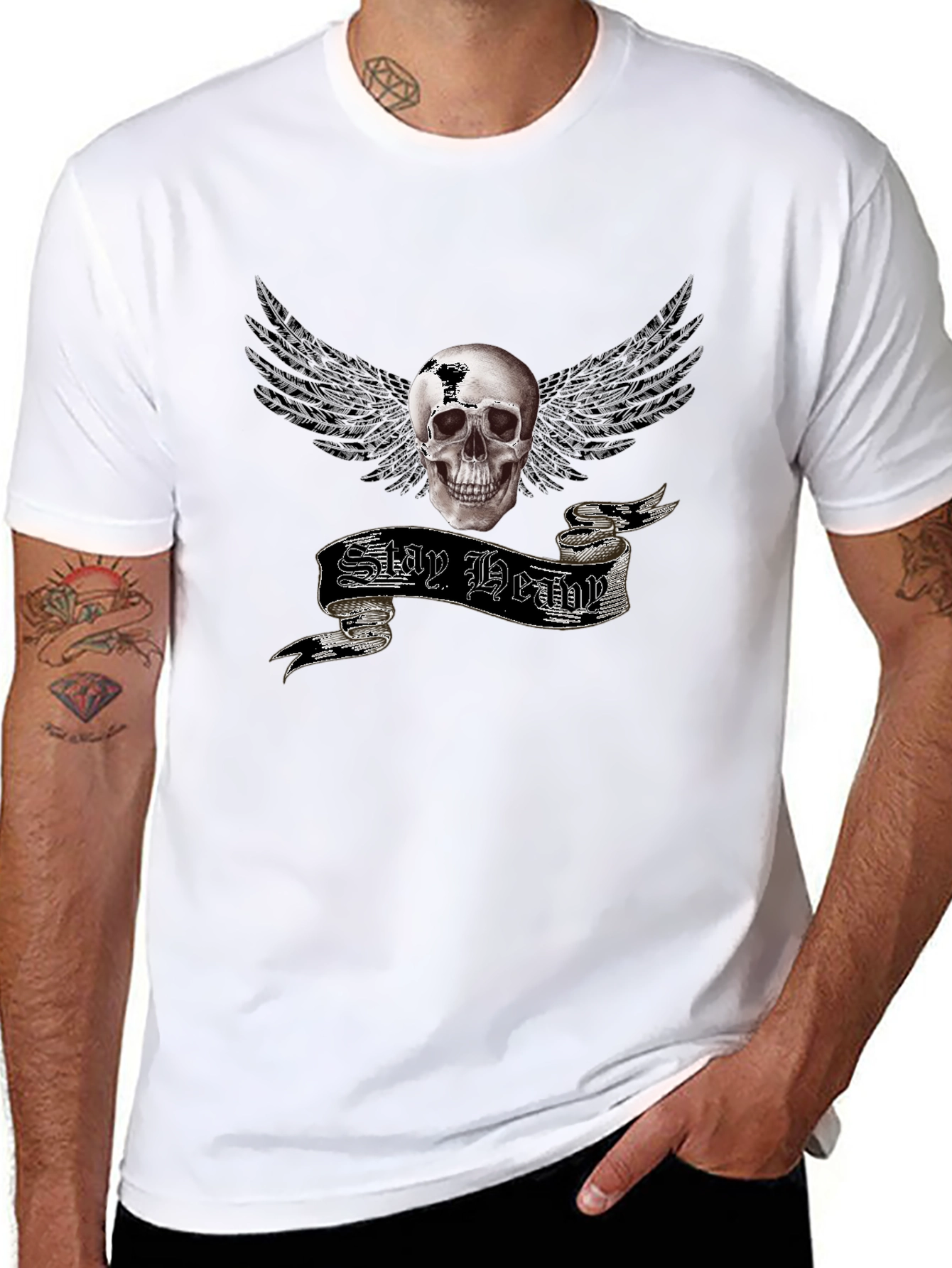 Stay Heavy Skull Winged Graphic Tee