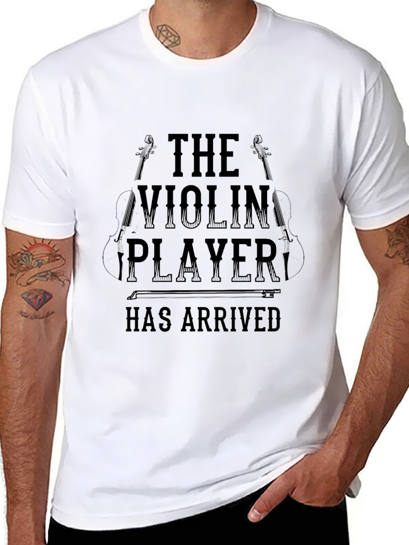 The Violin Player Has Arrived Black T-Shirt