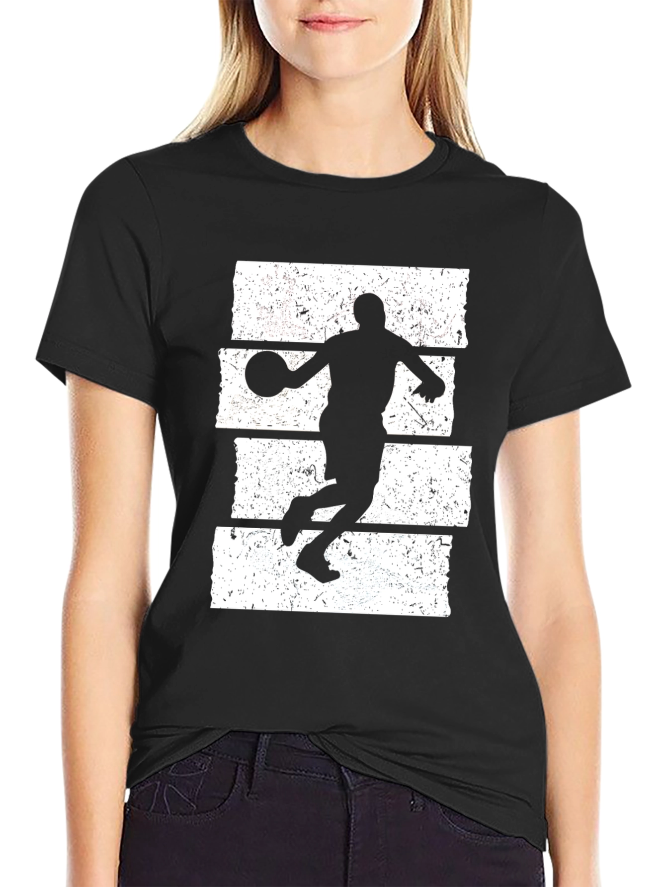 Basketball Silhouette Graphic Tee - Black