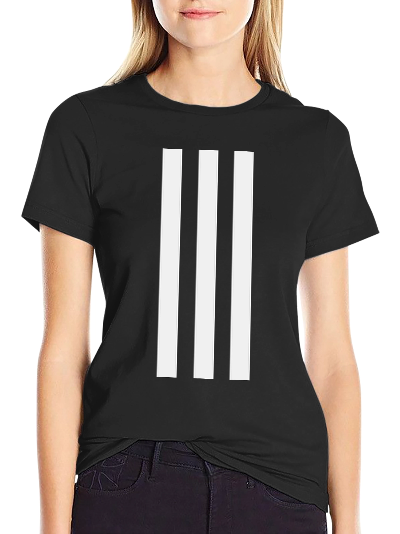 Mens Black Tee with White Stripes