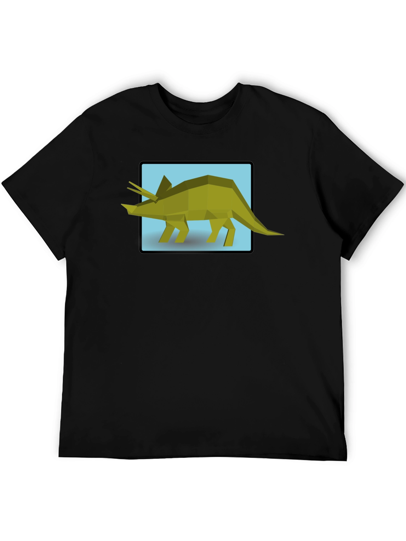 Geometric Triceratops Graphic Tee - Black