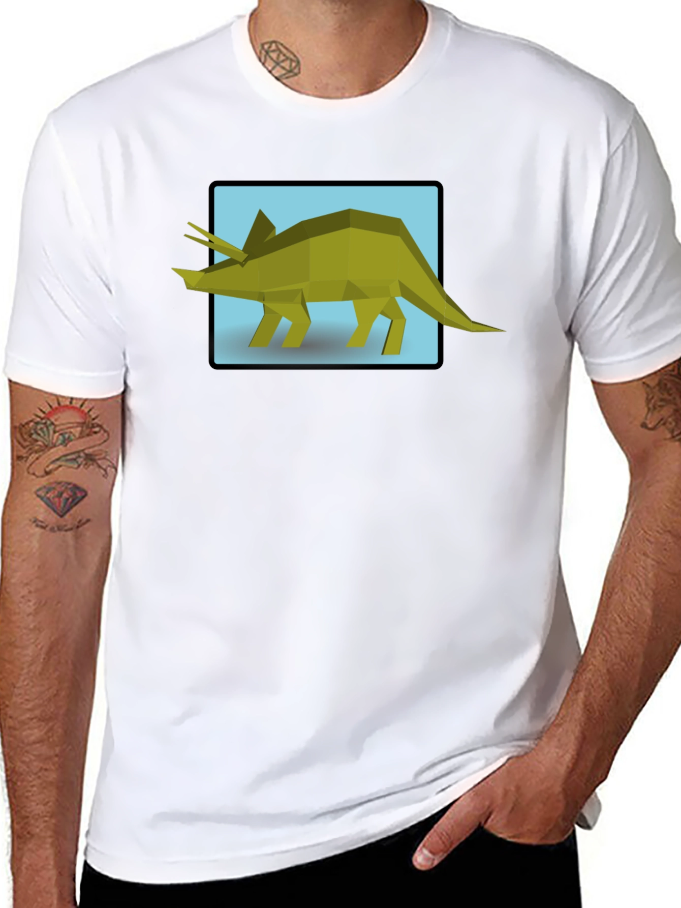 Geometric Triceratops Graphic Tee - Black