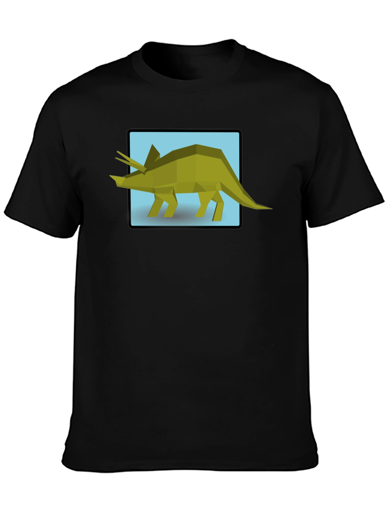 Geometric Triceratops Graphic Tee - Black