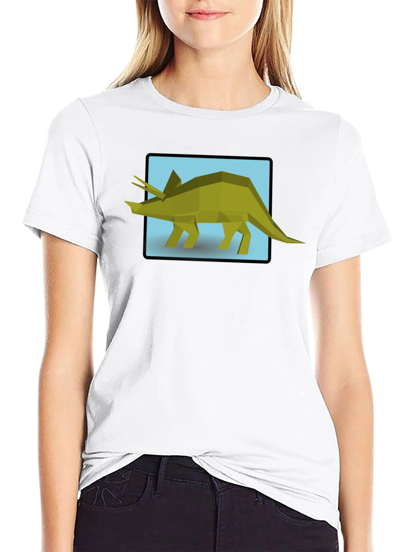 Geometric Triceratops Graphic Tee - Black