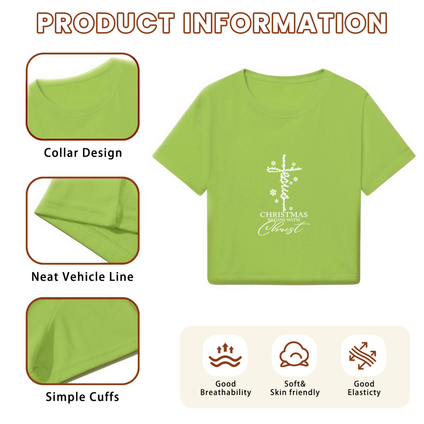 Christmas Begins With Christ Cross Green Holiday Crop Top