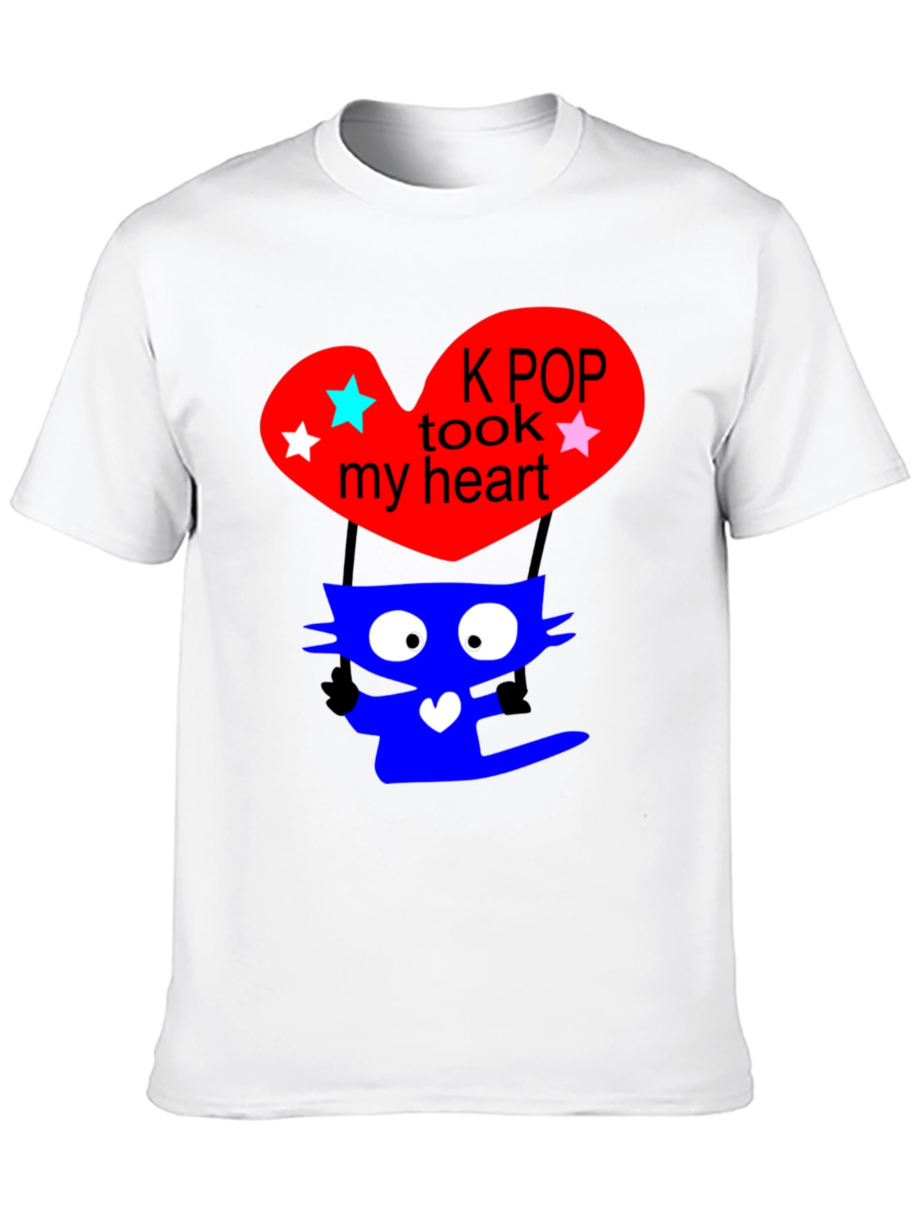 K-Pop Cat Heart Graphic Tee - Trendy Black T-Shirt