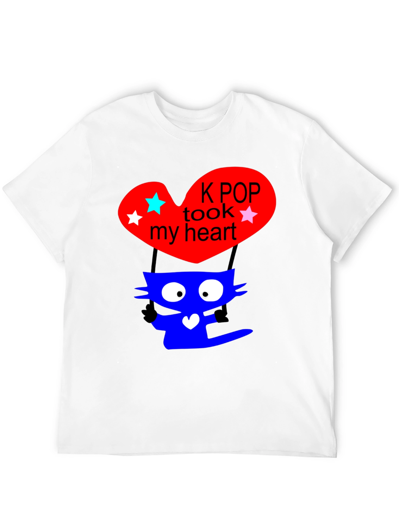 K-Pop Cat Heart Graphic Tee - Trendy Black T-Shirt