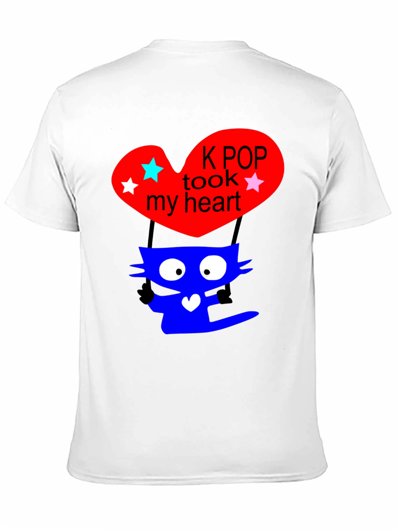 K-Pop Cat Heart Graphic Tee - Trendy Black T-Shirt