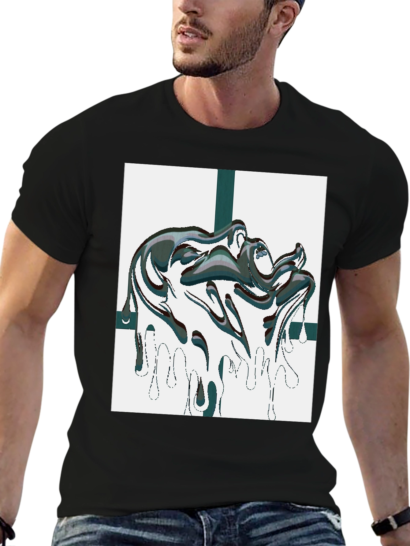 Abstract Drip Graphic Black Tee