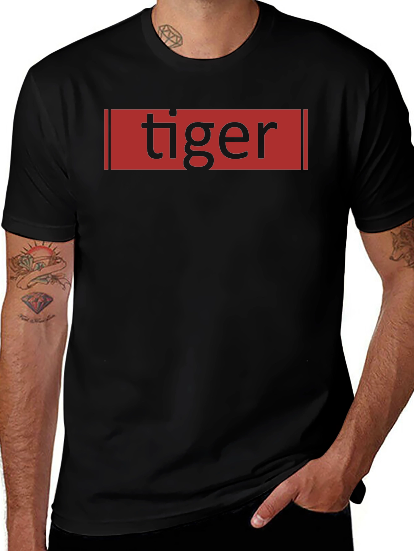 Tiger Graphic Print Crew Neck Black T-Shirt