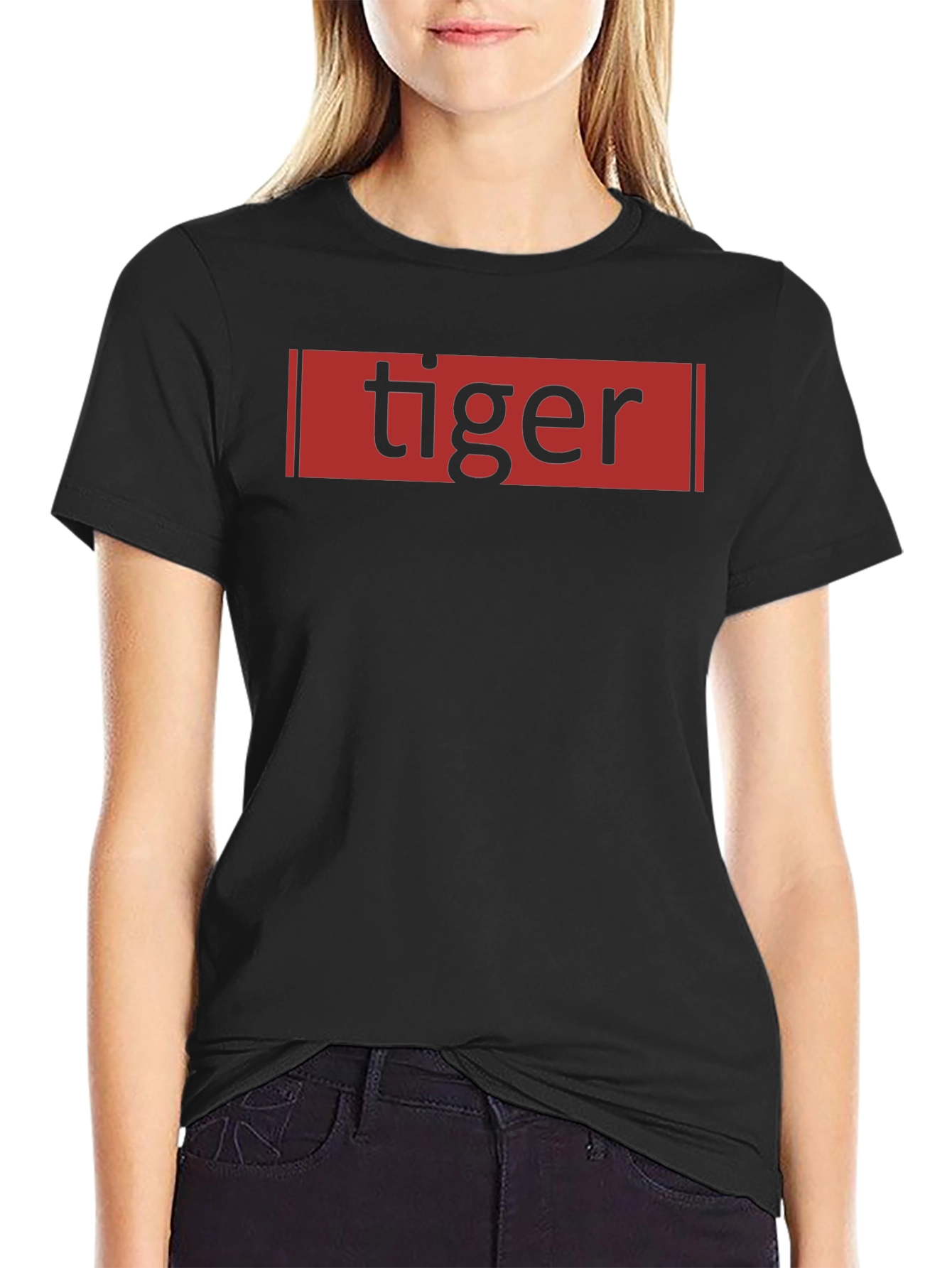 Tiger Graphic Print Crew Neck Black T-Shirt