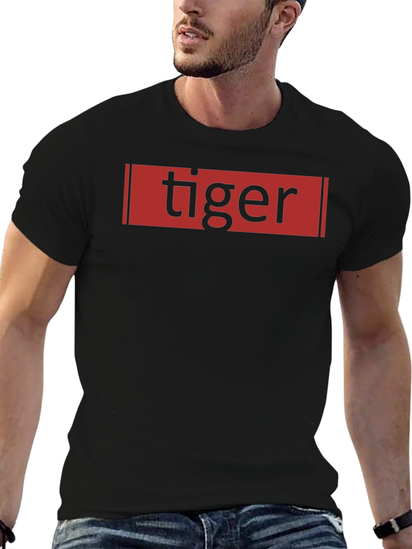 Tiger Graphic Print Crew Neck Black T-Shirt