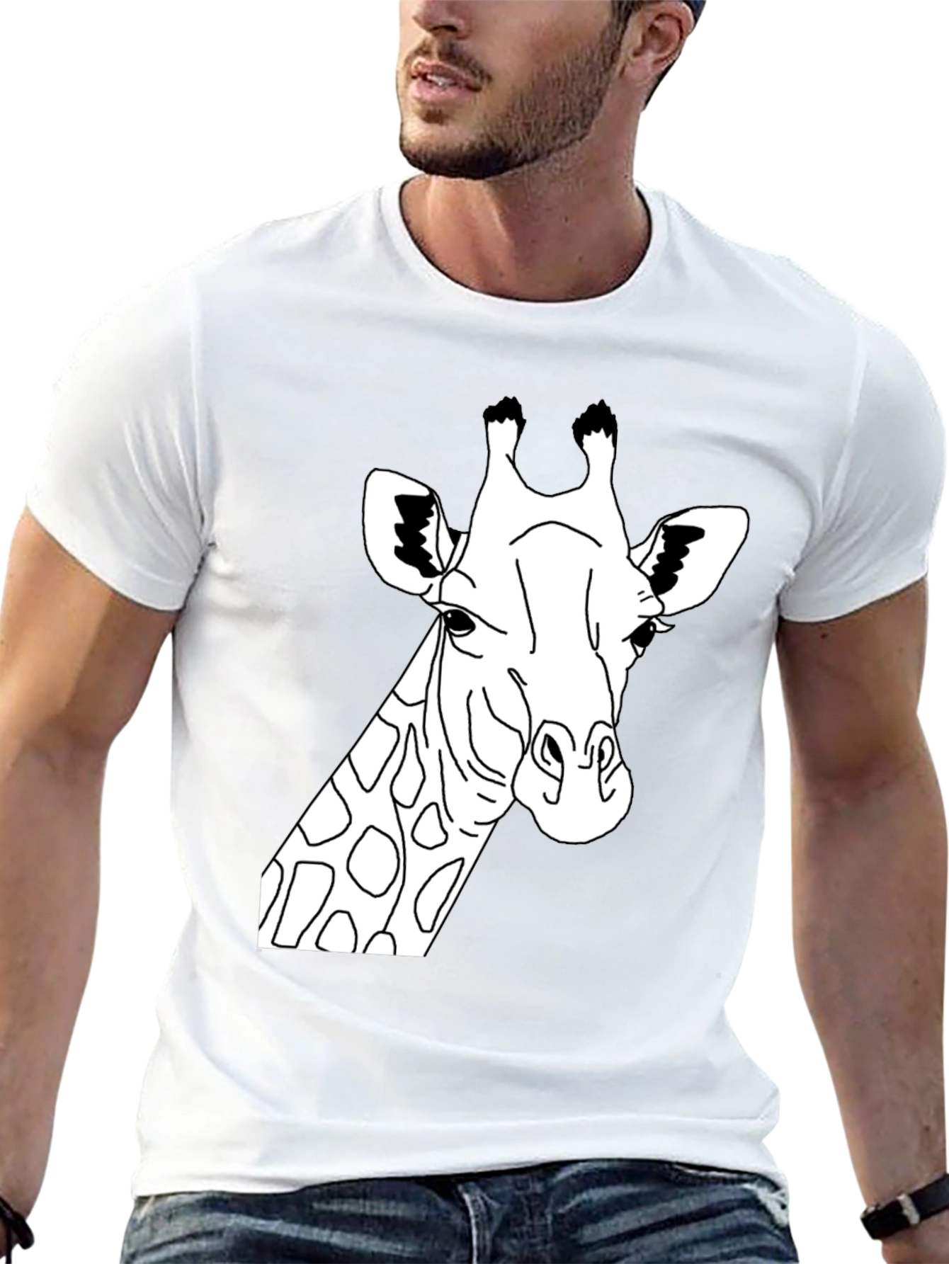 Giraffe Graphic Tee - Mens Black Cotton T-Shirt