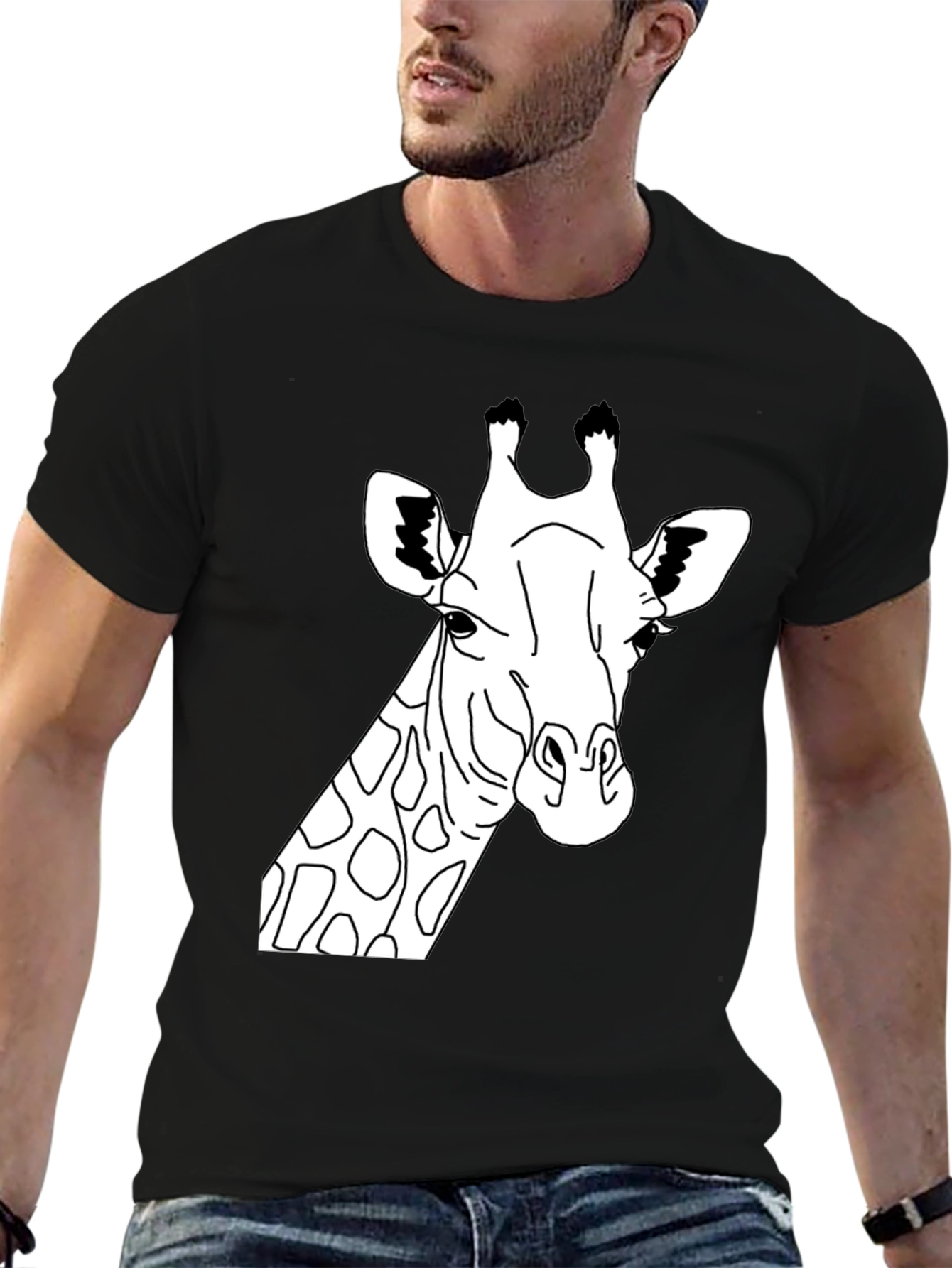 Giraffe Graphic Tee - Mens Black Cotton T-Shirt