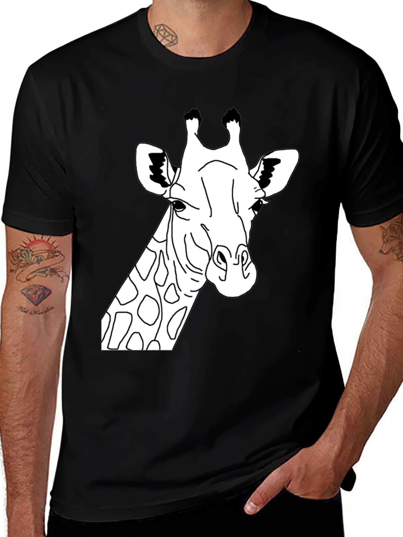 Giraffe Graphic Tee - Mens Black Cotton T-Shirt