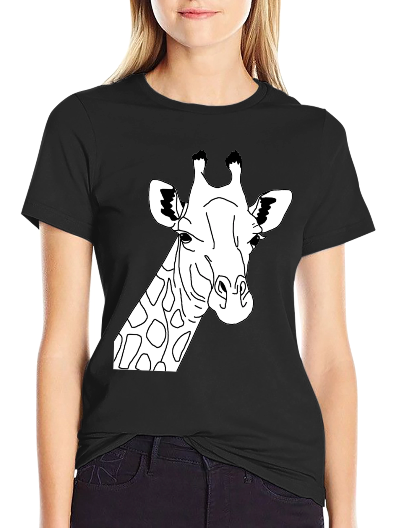 Giraffe Graphic Tee - Mens Black Cotton T-Shirt