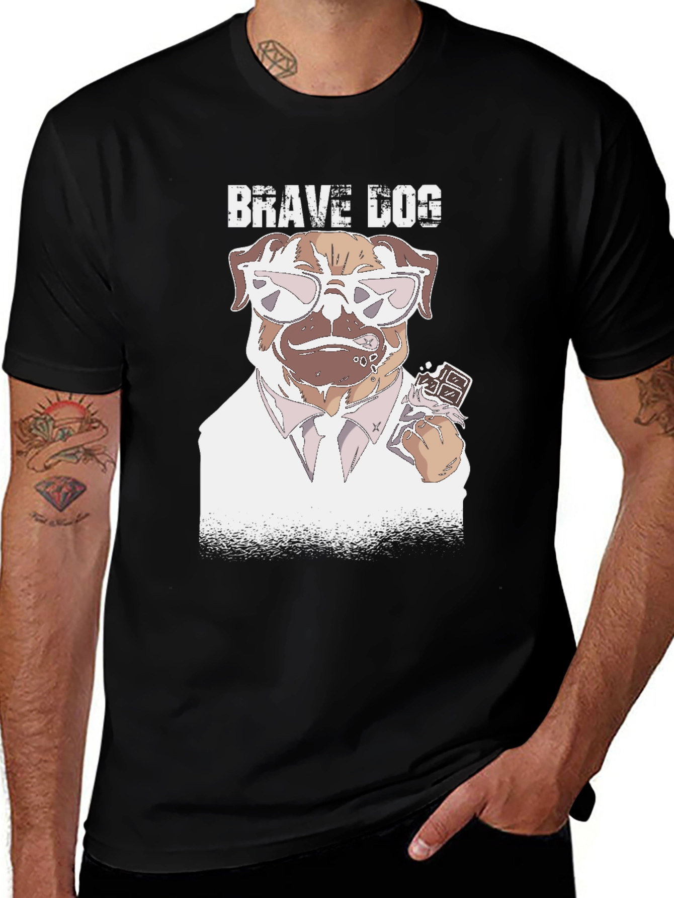 Brave Dog T-Shirt - Funny Pug with Chocolate