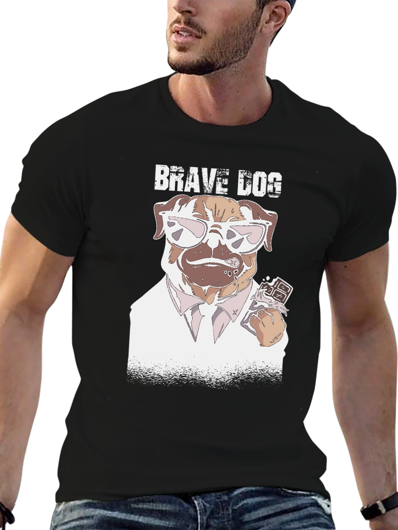 Brave Dog T-Shirt - Funny Pug with Chocolate
