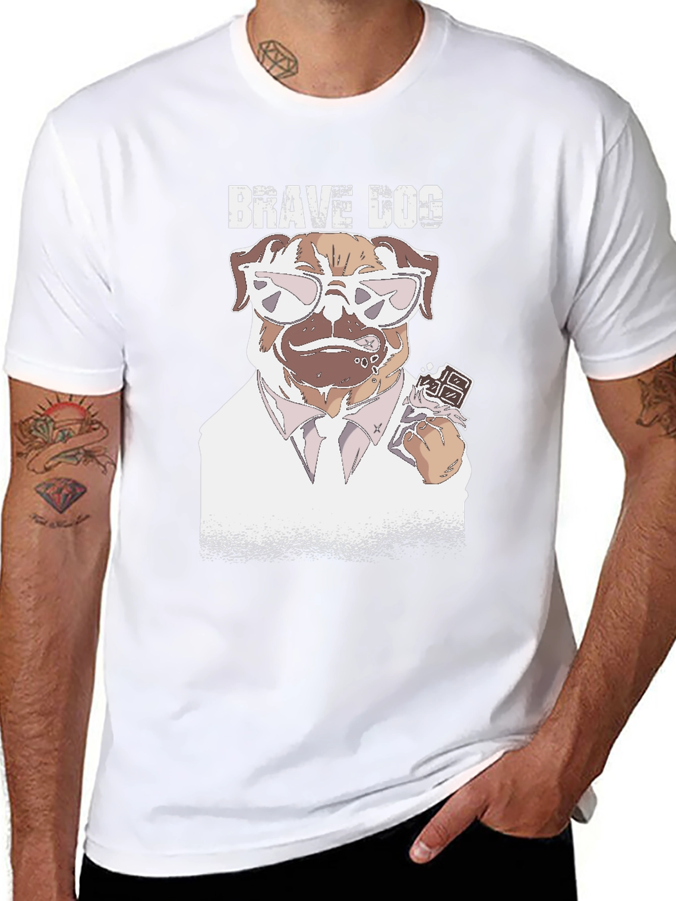 Brave Dog T-Shirt - Funny Pug with Chocolate
