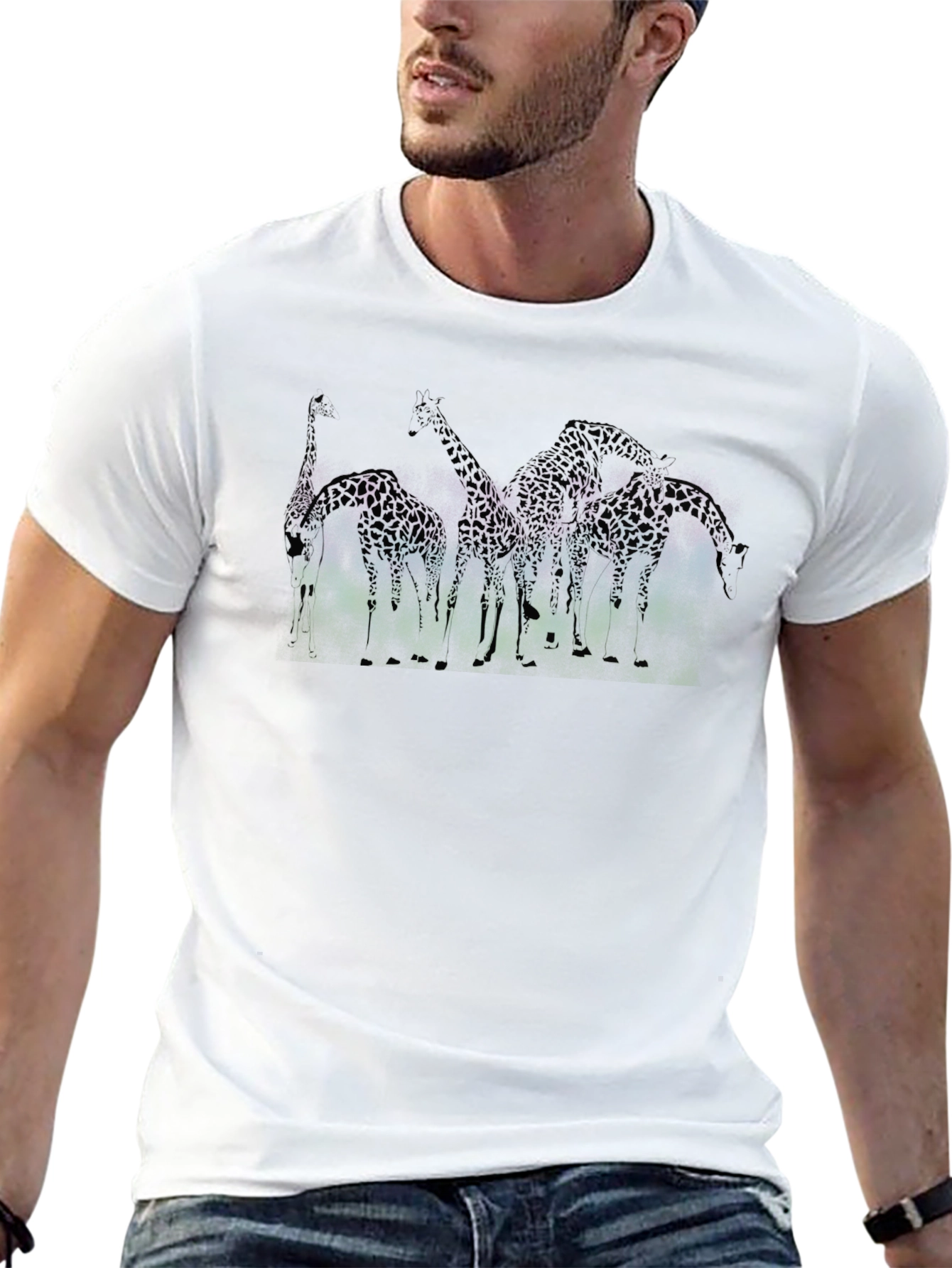 Giraffe Silhouette Graphic Black T-Shirt