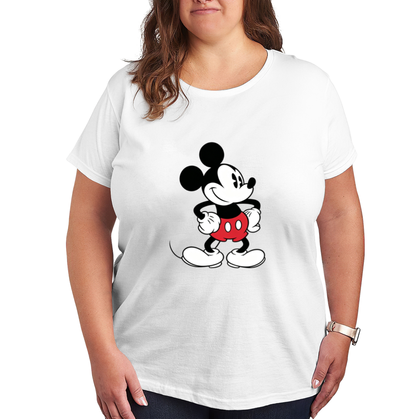 Classic Hands?on?Hips Mickey Mouse Graphic Plus Size Women¡¯s T?shirt