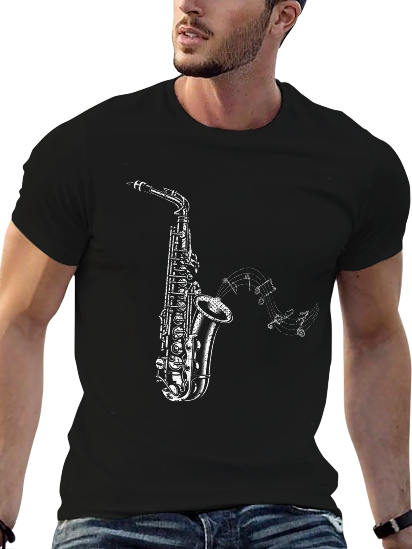 Saxophone Music Mens Black Graphic Tee