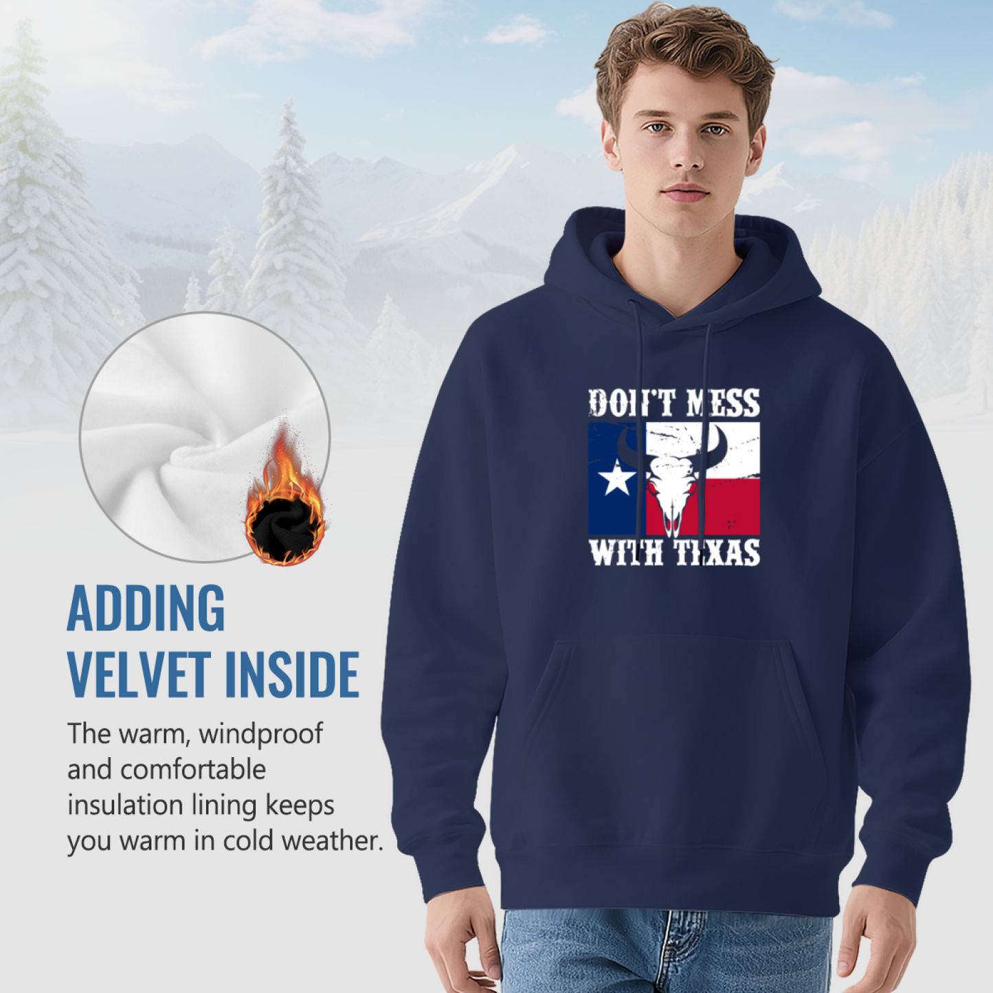 Don¡¯t Mess With Texas Flag Longhorn Hoodie, Men Comfort Patriotic Navy Hoodie