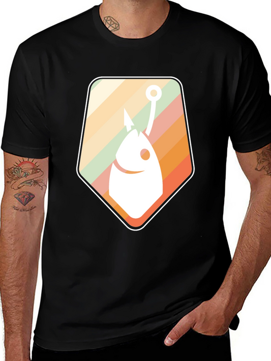 Retro Fish Hook Graphic Tee - Cool Fishing T-Shirt