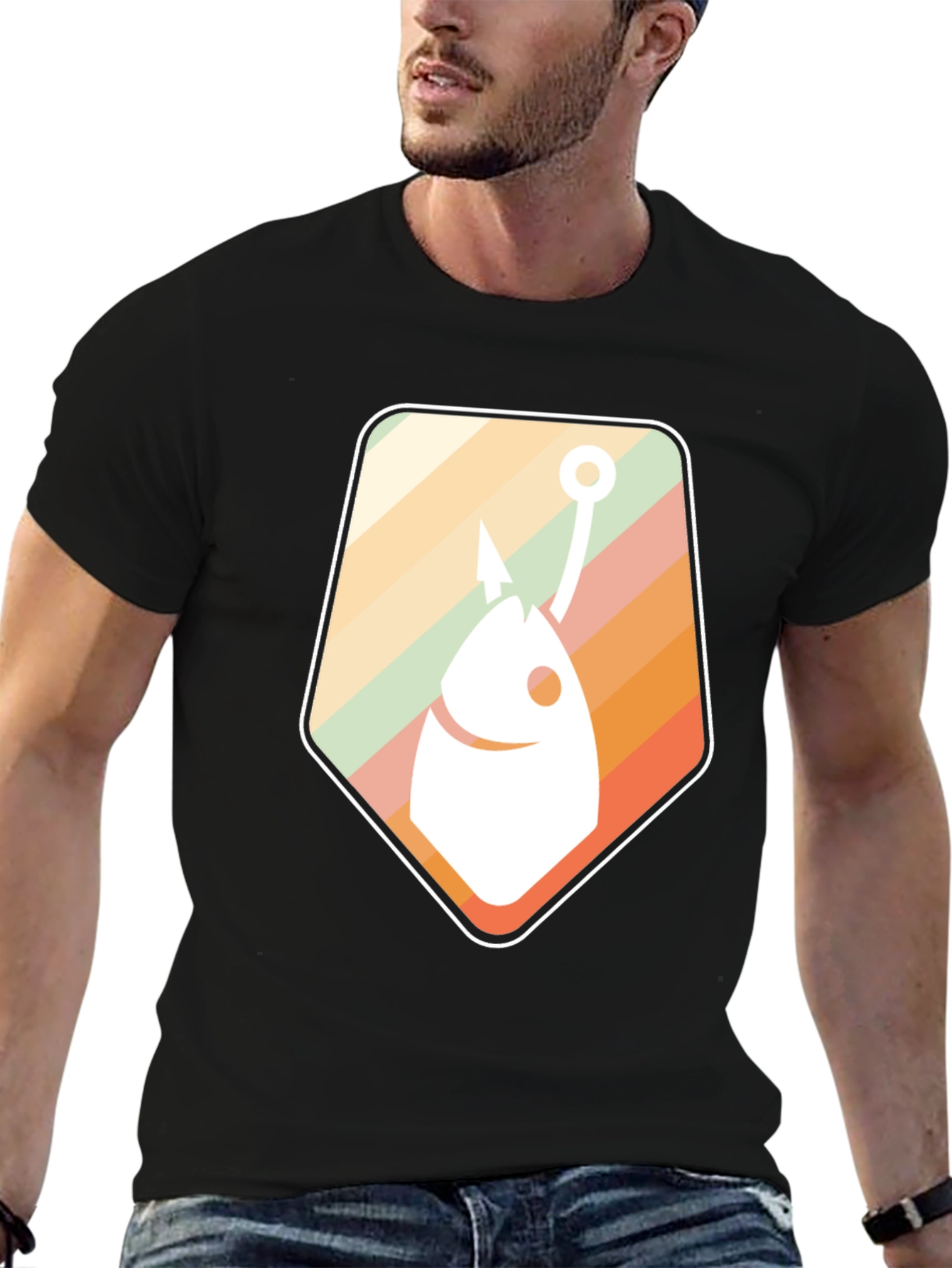 Retro Fish Hook Graphic Tee - Cool Fishing T-Shirt