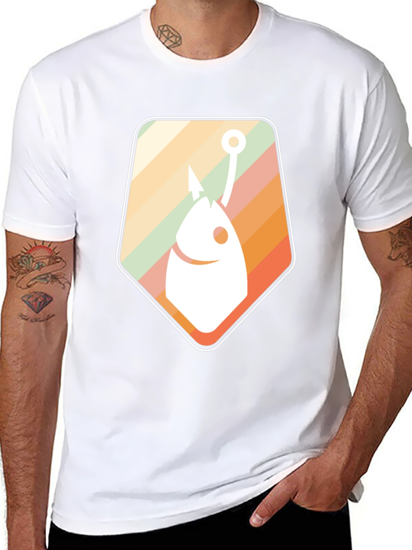 Retro Fish Hook Graphic Tee - Cool Fishing T-Shirt