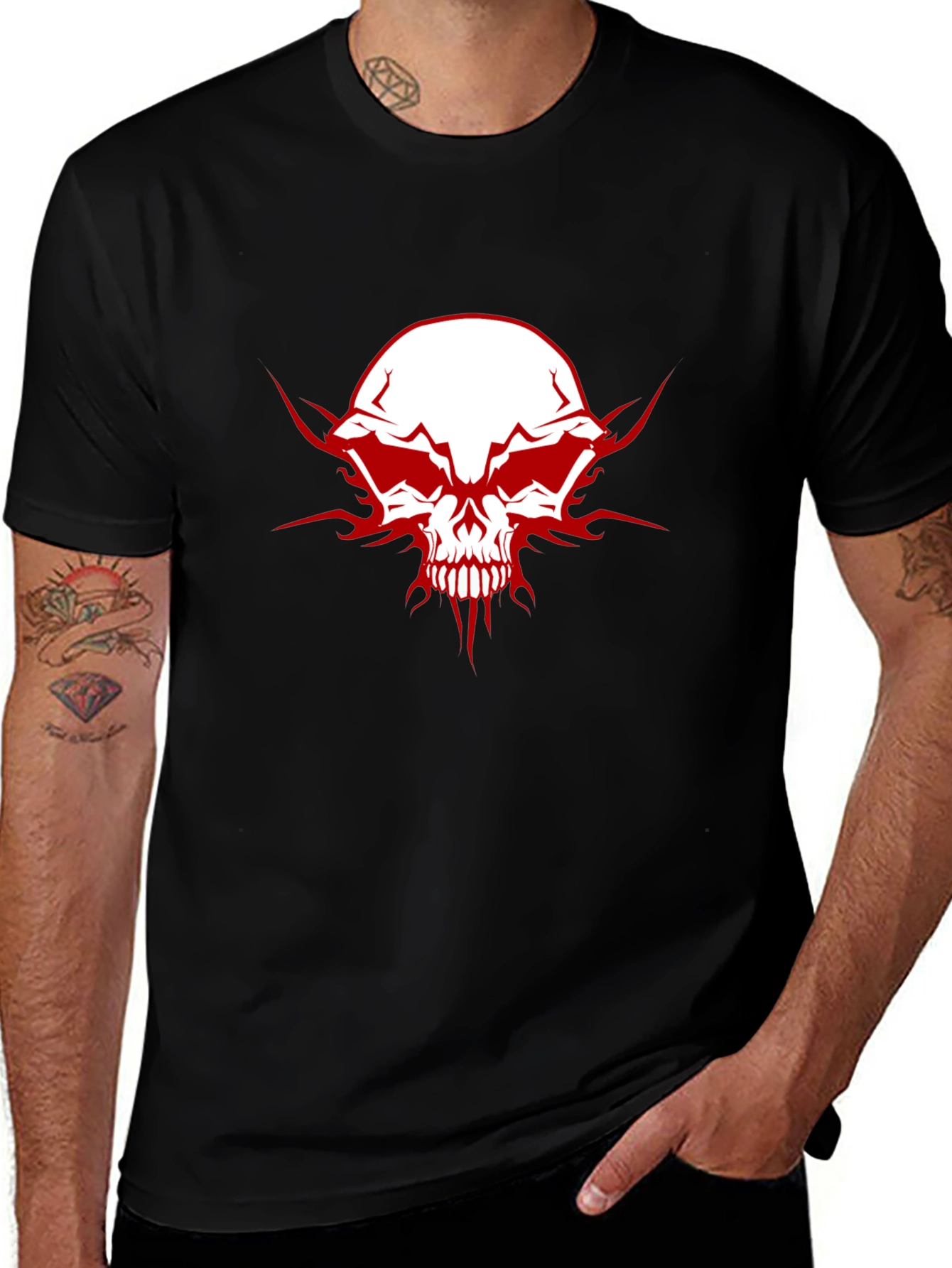 Edgy Skull Graphic Tee - Mens Black Cotton T-Shirt
