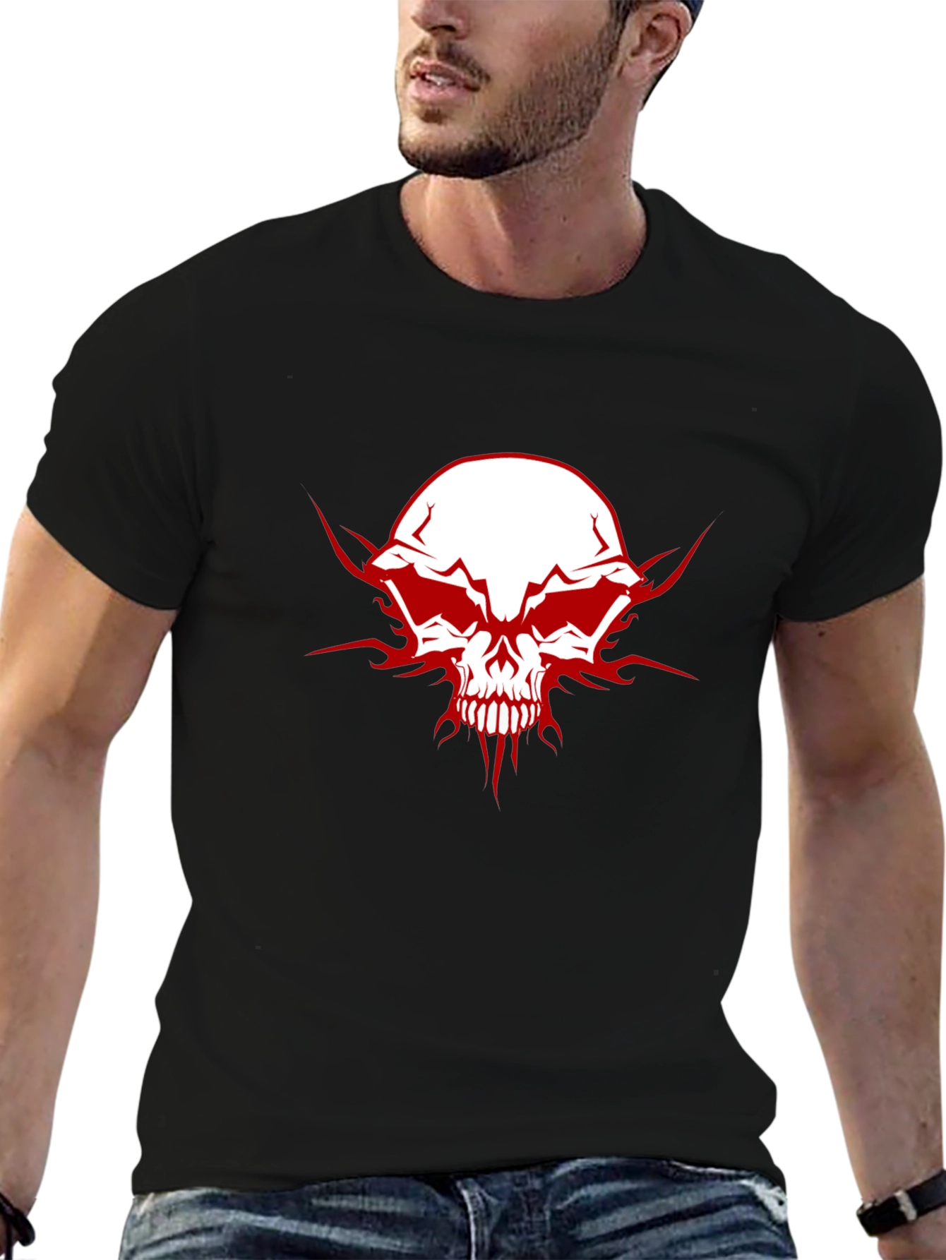 Edgy Skull Graphic Tee - Mens Black Cotton T-Shirt