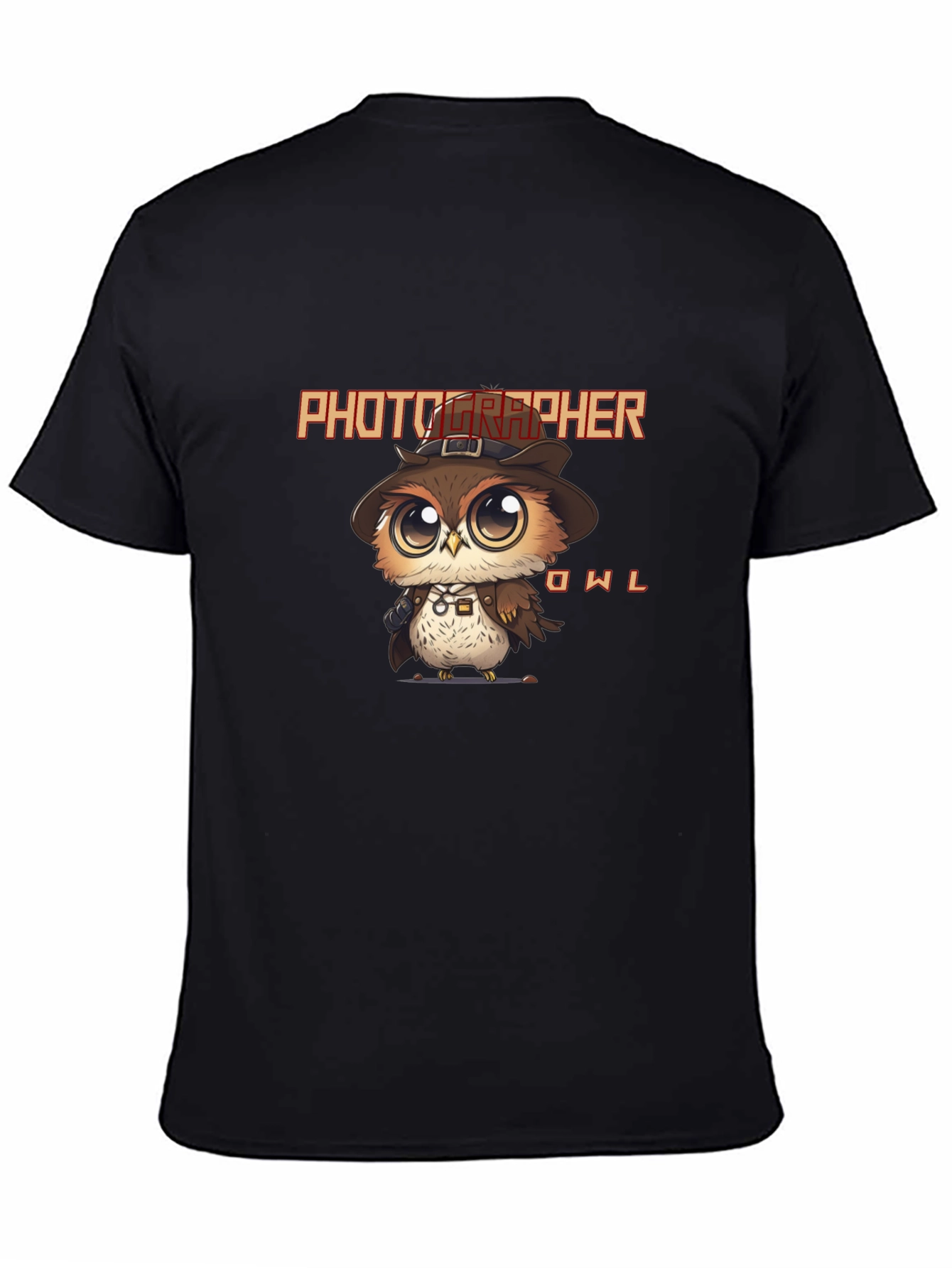 Photographer Owl Black Graphic T-Shirt