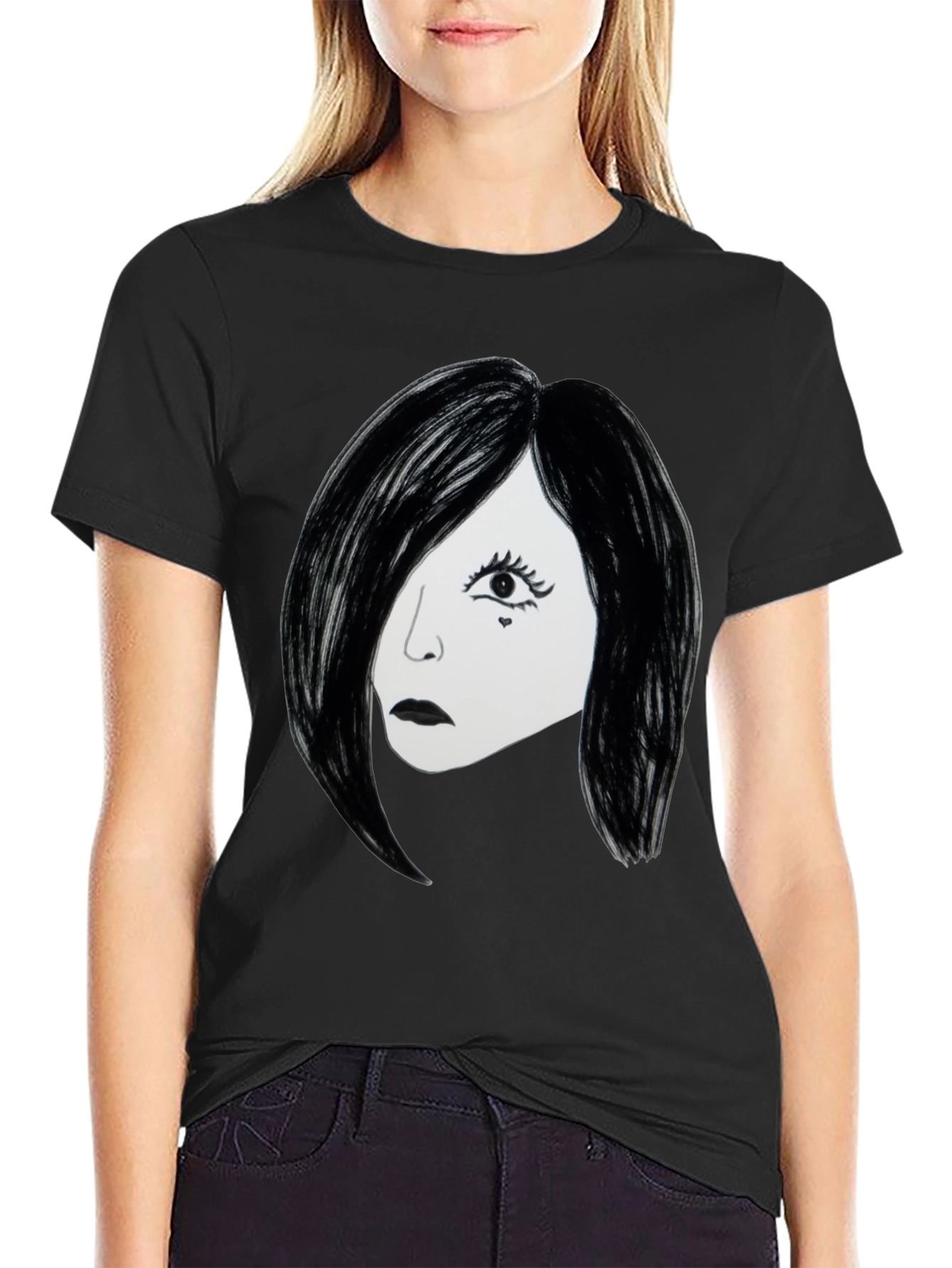 Emo Girl Graphic T-Shirt - Black Cotton Tee