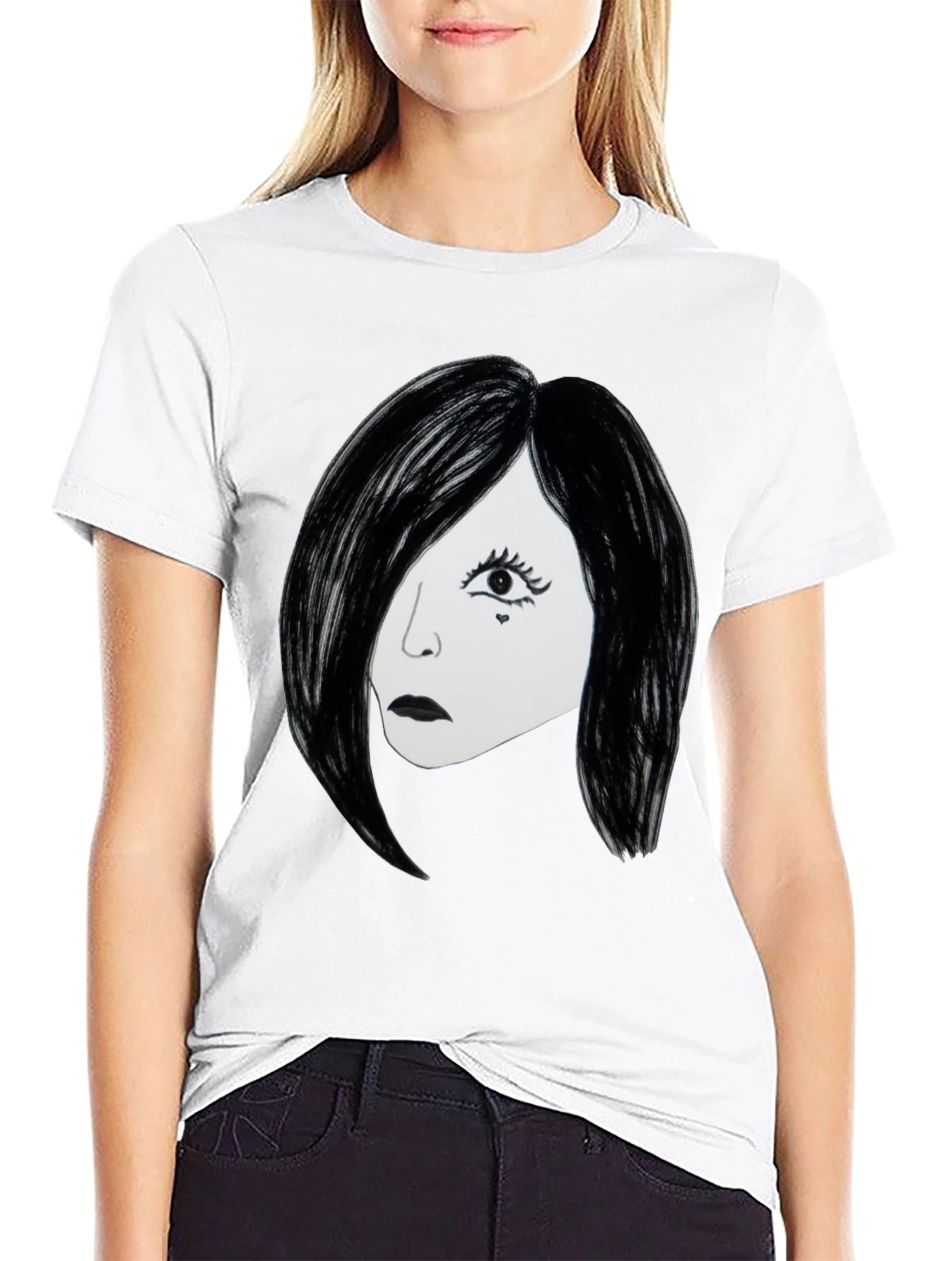 Emo Girl Graphic T-Shirt - Black Cotton Tee