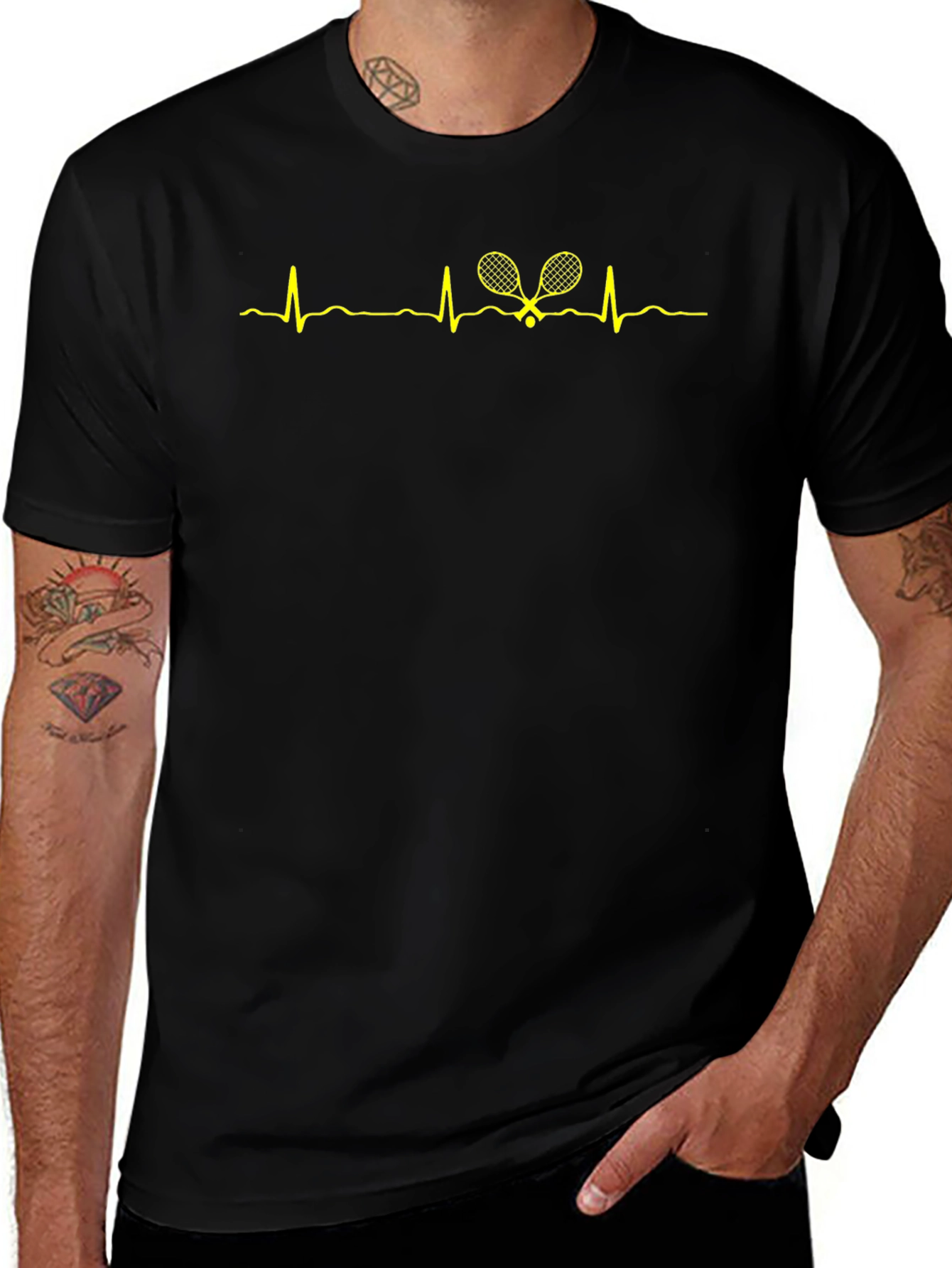 Tennis Heartbeat T-Shirt - Black Cotton Graphic Tee