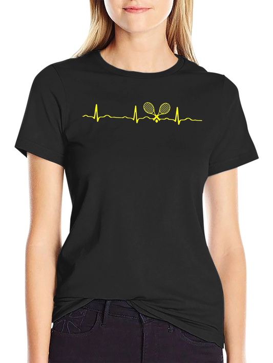 Tennis Heartbeat T-Shirt - Black Cotton Graphic Tee
