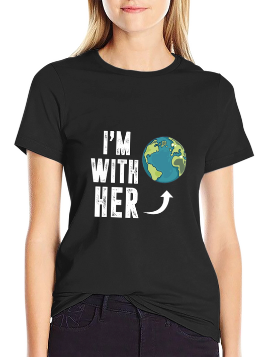Im With Her Earth Graphic T-Shirt - Black Cotton Tee